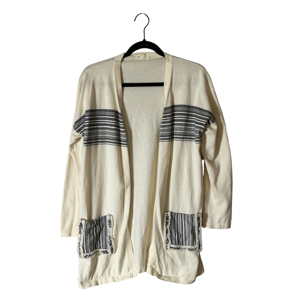 Entro Coastal Boho Cardigan Women S Cream Beachy Stripe Fringe J11101 Cotton